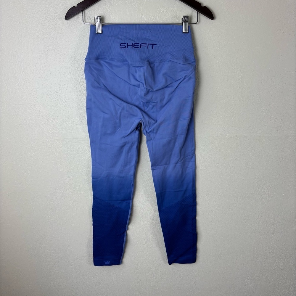 SheFit Crossover Waist Cutout High Rise Leggings Blue Ombré Women’s Size Medium - Picture 6 of 7
